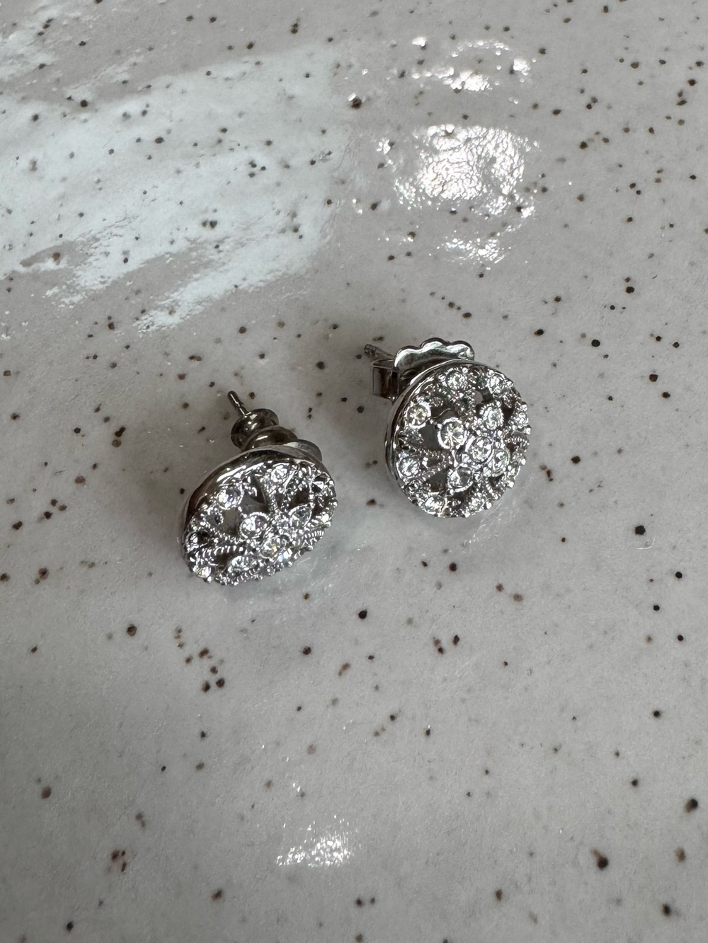 Silver Crystal Flower Stud Earrings - Women Jewelry